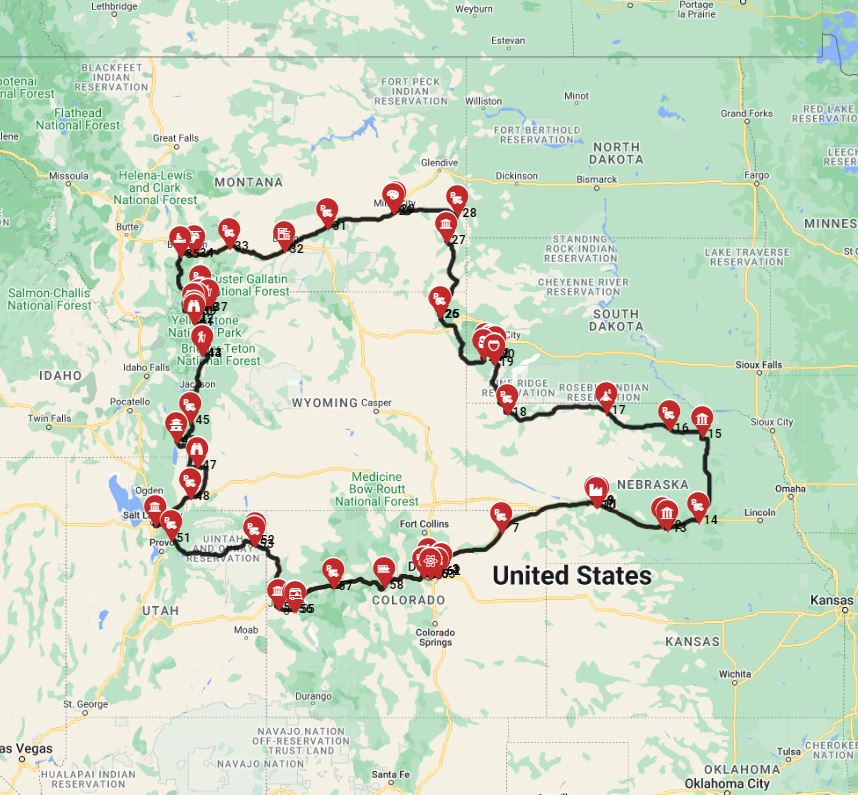 Map for Denver Roundtrip - The grand Dinosaur